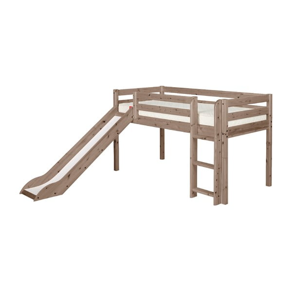Hnedá stredne vysoká detská posteľ z borovicového dreva so šmykľavkou Flexa Classic, 90 × 200 cm