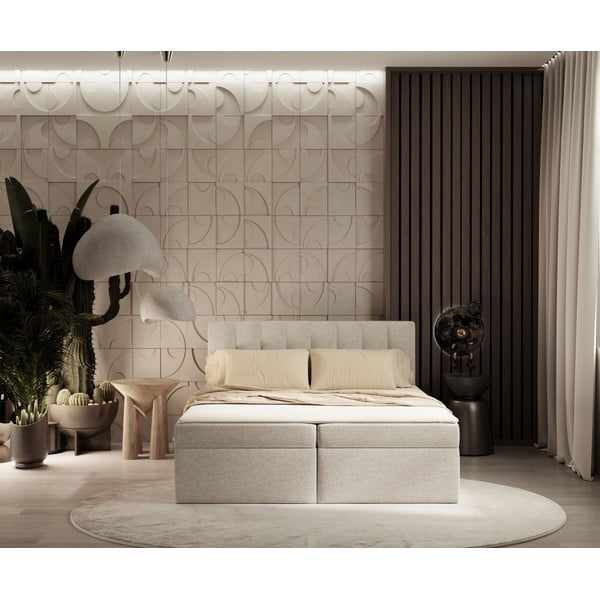 Béžová boxspring posteľ s úložným priestorom 160x200 cm Novento – Maison de Rêve-image-3