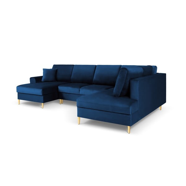 Modrá zamatová rozkladacia/s úložným priestorom rohová pohovka (pravý roh/do "U") Kyoto – Cosmopolitan Design-image-3