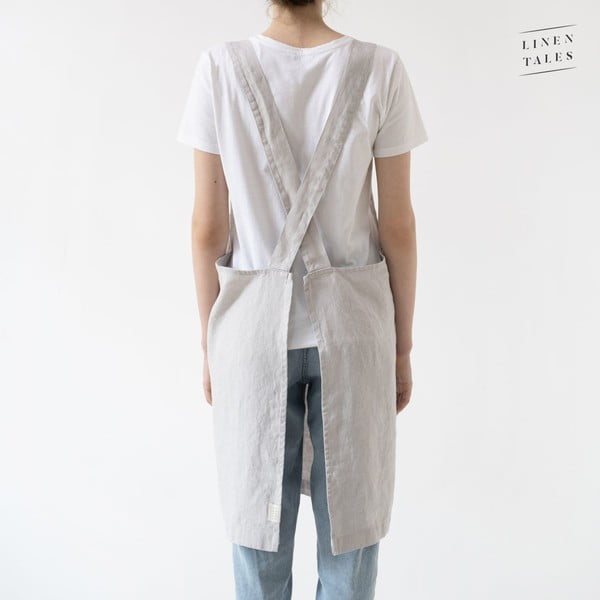 Striebornosivá ľanová zástera Linen Tales Crossback, dĺžka 80 cm-image-1