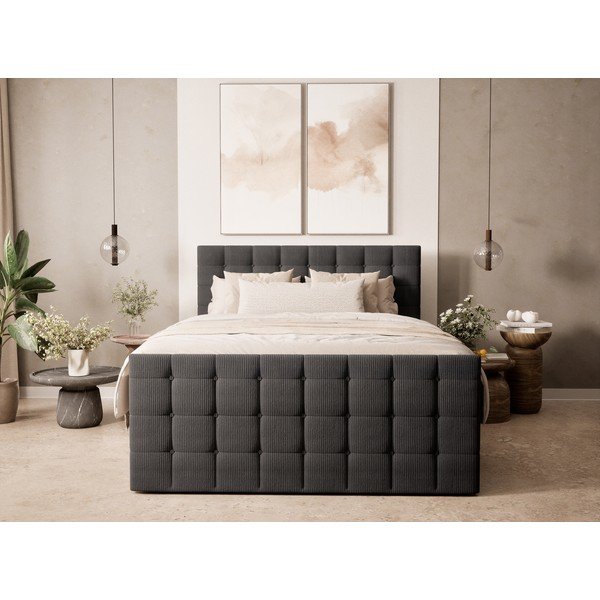 Antracitová boxspring posteľ s úložným priestorom 160x200 cm Tasca – Maison de Rêve-image-4
