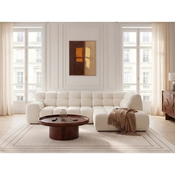 Biela rozkladacia/s elektrickým výsuvom sedadla rohová pohovka (pravý roh/do L) Andre – Bobochic Paris-image-1