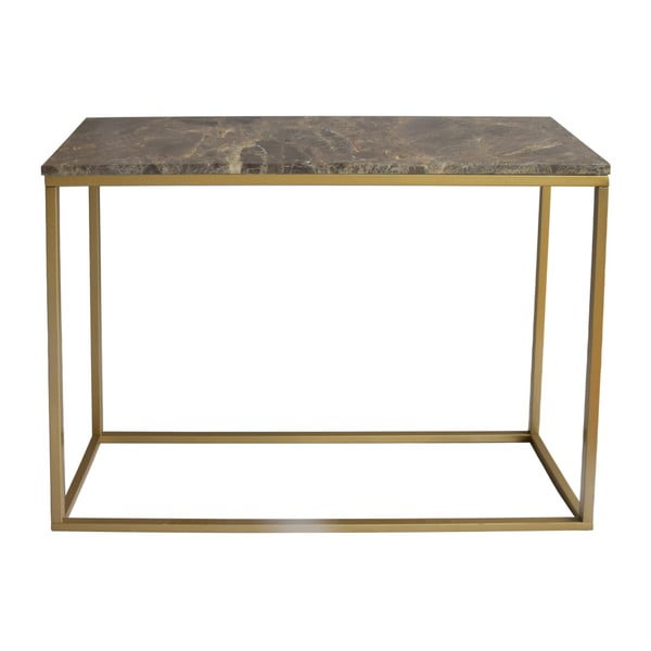 Hnedý mramorový konzolový stolík s podnožou v zlatej farbe RGE Accent, šírka 100 cm
