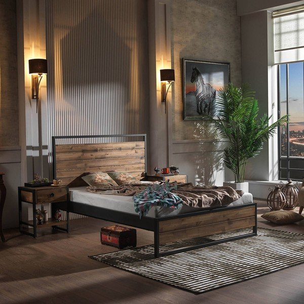 Dvojlôžková posteľ s roštom v čierno-prírodnej farbe 140x200 cm Ariane – Kalune Design-image-1