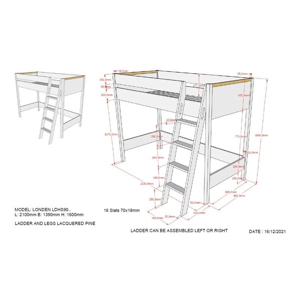 Biela detská vyvýšená posteľ Vipack Londen, 90 x 200 cm-image-3