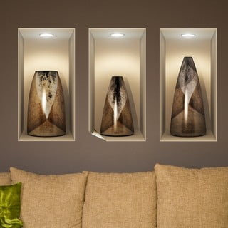 Sada 3 samolepiek s 3D efektom Ambiance Wooden Vases