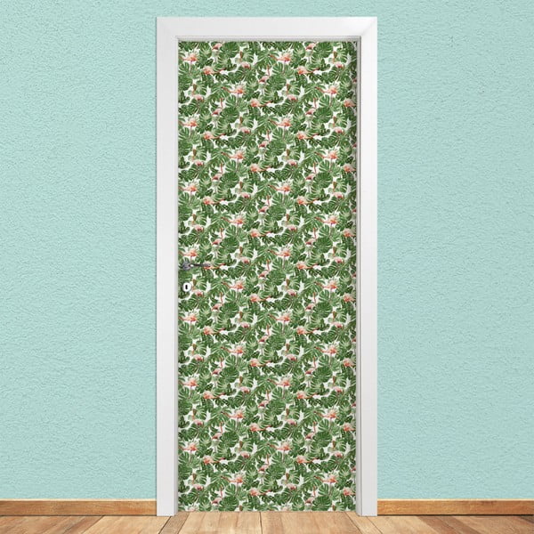 Samolepka na dvere LineArtistica Verde e Rosa, 80 × 215 cm