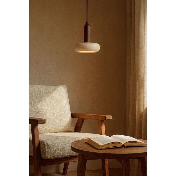 Hnedé/béžové LED závesné svietidlo s kamenným tienidlom ø 15 cm Karo – Opviq lights-image-3