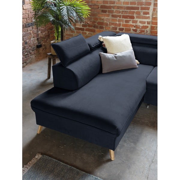 Tmavomodrá zamatová rozkladacia rohová pohovka do "U" (ľavý roh) Sweet Harmony – Miuform-image-4