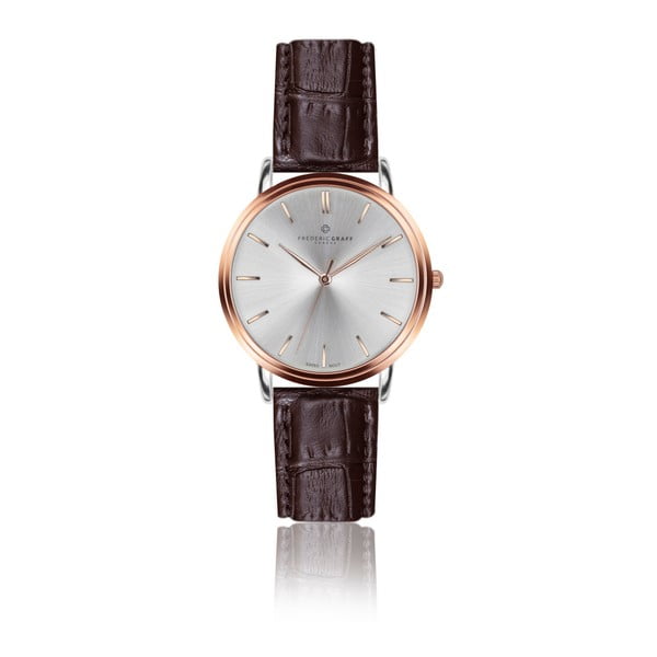 Pánske hodinky s tmavohnedým remienkom z pravej kože Frederic Graff Rose Breithorn Croco Brown Leather