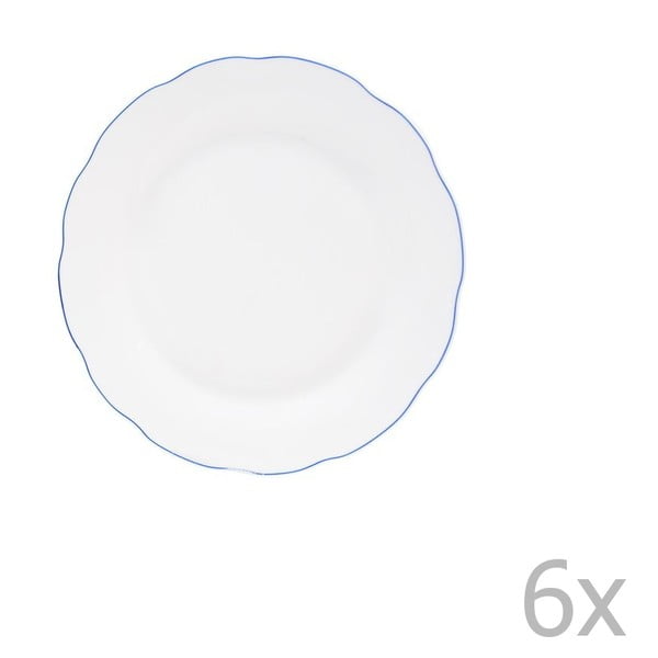 Súprava 6 bielych porcelánových tanierov Orion Blue Line, ⌀ 18 cm