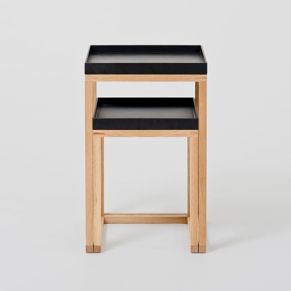 Súprava 2 dubových odkladacích stolíkov s čiernou doskou Wireworks Oak-image-1