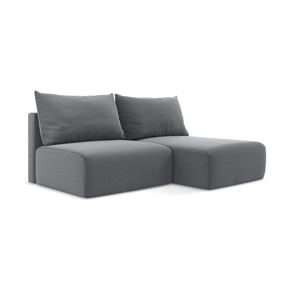 Sivá zamatová rozkladacia/s úložným priestorom rohová pohovka (pravý roh/s leňoškou) Kalena – Makamii-image-2