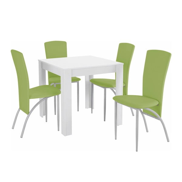 Set jedálenského stola a 4 zelených jedálenských stoličiek Støraa Lori Nevada Duro White Green
