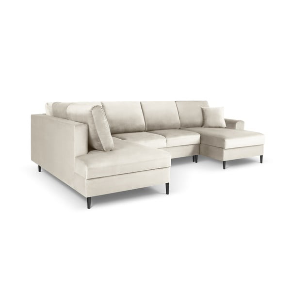 Béžová zamatová rozkladacia/s úložným priestorom rohová pohovka (ľavý roh/do "U") Kyoto – Cosmopolitan Design-image-3