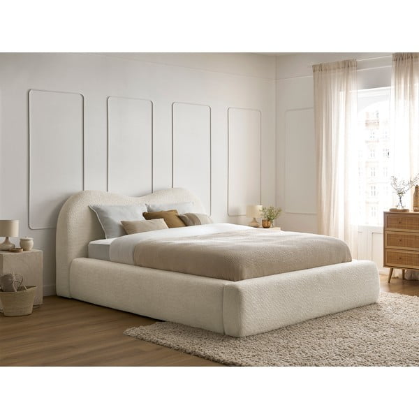 Béžová čalúnená dvojlôžková posteľ s úložným priestorom s roštom 180x200 cm Orlane – Bobochic Paris-image-1