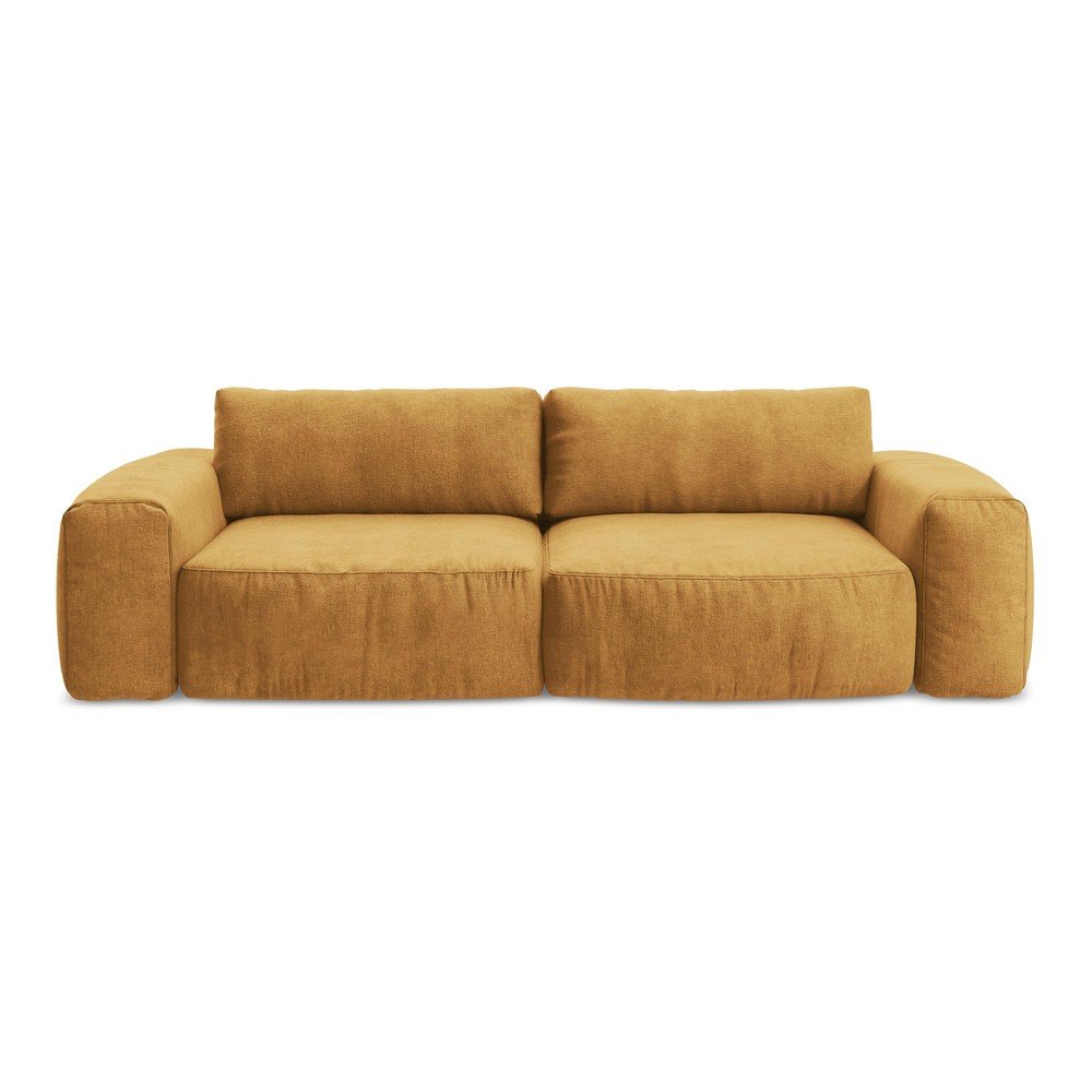 E-shop Ženilková rozkladacia pohovka v horčicovej farbe 275 cm Kuki – Makamii
