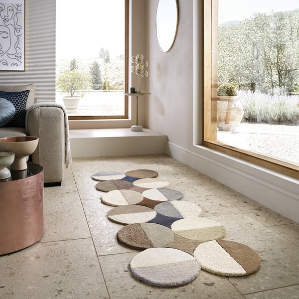 Sivobéžový ručne tkaný vlnený behúň 80x230 cm Mia Ellipse – Flair Rugs-image-2