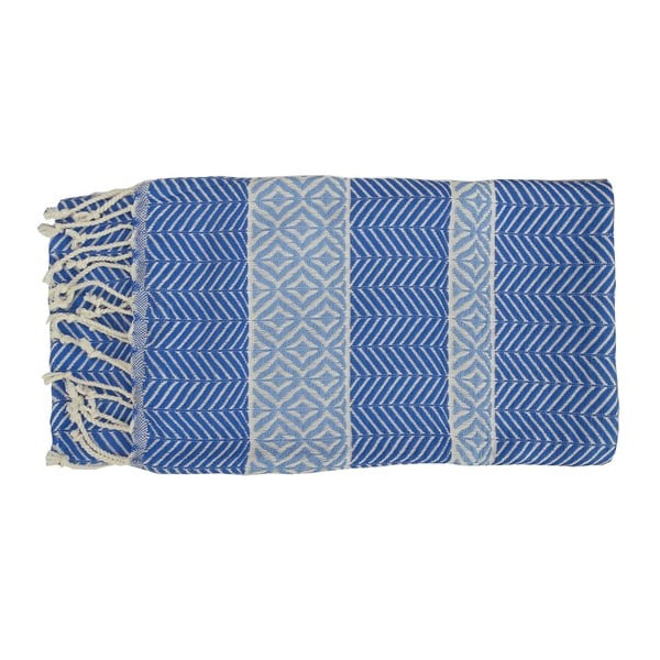 Modrá ručne tkaná osuška z prémiovej bavlny Basak, 100 × 180 cm