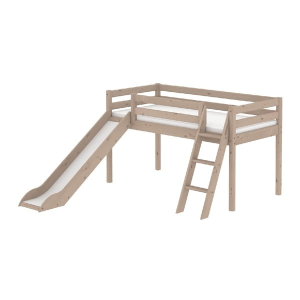 Hnedá stredne vysoká detská posteľ z borovicového dreva so šmykľavkou a rebríkom Flexa Classic, 90 × 200 cm