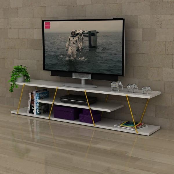 Biely TV stolík so žltým detailom Rafevi Tars-image-3