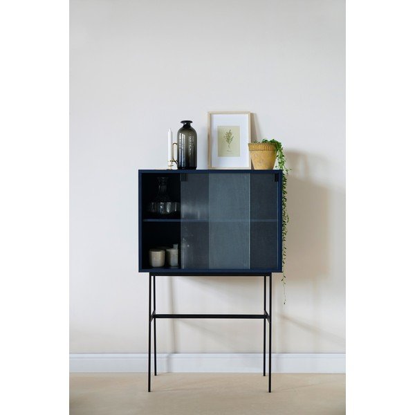 Tmavomodrá vitrína s posuvnými dverami 70x109x40 cm Lekko – noo.ma-image-1