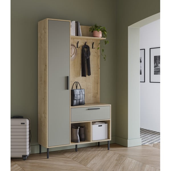 Predsieňová zostava v dekore duba v zeleno-prírodnej farbe 108x195x35 cm Heidy – Marckeric-image-1