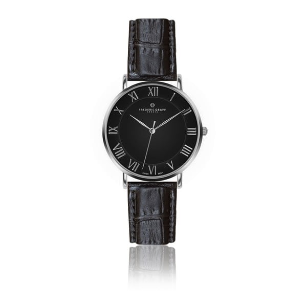 Pánske hodinky s čiernym remienkom z pravej kože Frederic Graff Silver Dom Croco Black Leather