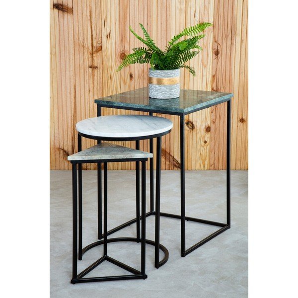 Odkladacie stolíky v súprave 3 ks s mramorovou doskou 40x40 cm Mandoli – Premier Housewares-image-1