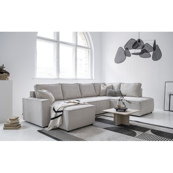 Biela menčestrová rozkladacia rohová pohovka (pravý roh/do tvaru "U") Brave Dave – Miuform-image-2