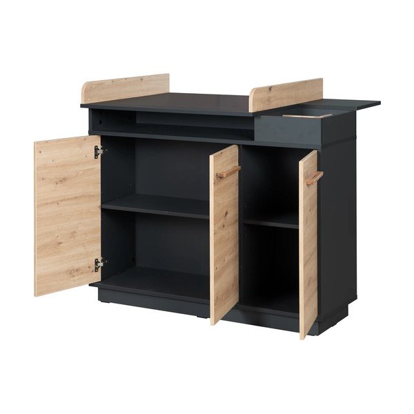 Antracitovosivá/v prírodnej farbe nízka detská komoda v dekore duba s prebaľovacím pultom 118x103 cm Lenn – Roba-image-3