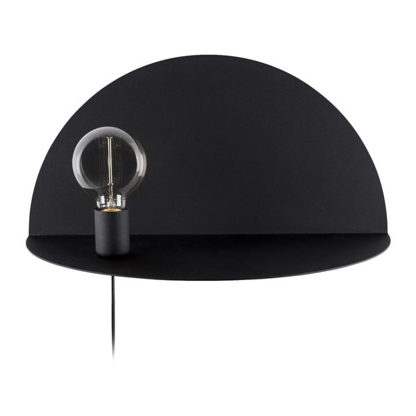Čierna nástenná lampa s poličkou Shelfie, výška 25 cm