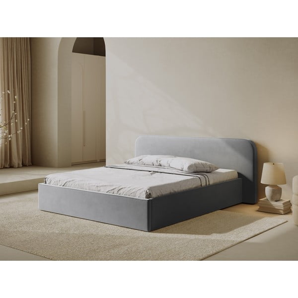 Svetlosivá čalúnená dvojlôžková posteľ s úložným priestorom s roštom 140x200 cm Elizabeth – Micadoni-image-1