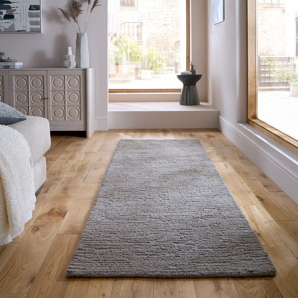 Sivý ručne tkaný vlnený behúň 80x230 cm Harris Boucle – Flair Rugs-image-1