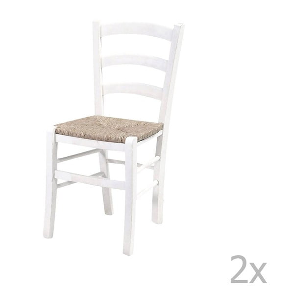 Sada 2 bielych jedálenských stoličiek s konštrukciou z masívneho bukového dreva Straw