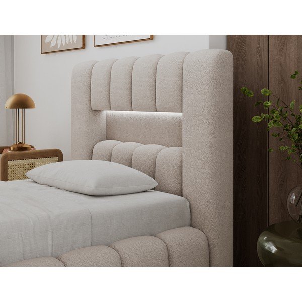 Béžová čalúnená jednolôžková posteľ s úložným priestorom s roštom 90x200 cm Lamica – ELTAP-image-3