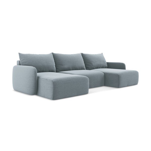 Modrá zamatová rozkladacia/s úložným priestorom rohová pohovka (do tvaru "U") Kalena – Makamii-image-2