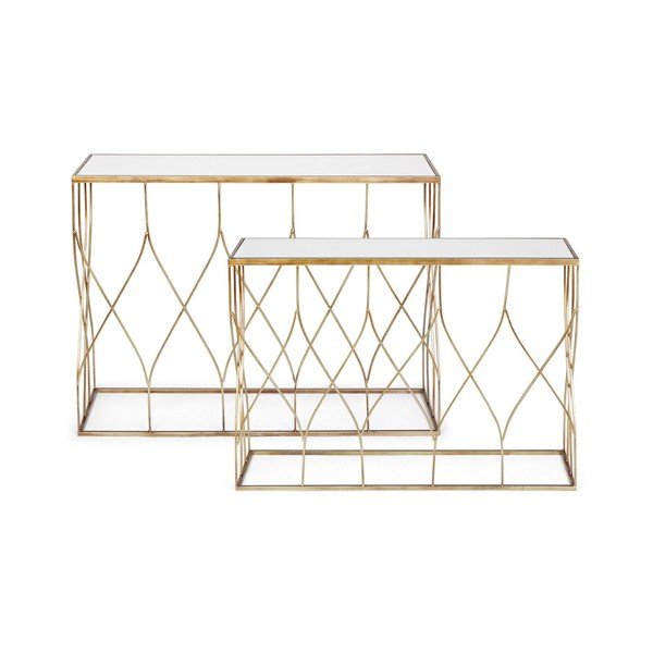 Konzolové stolíky v súprave 2 ks so sklenenou doskou v zlatej farbe 33x104 cm Elenor – Bizzotto-image-3