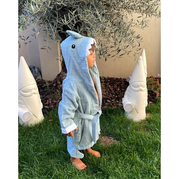 Modrý bavlnený detský župan veľkosť S Shark - Rocket Baby-image-3