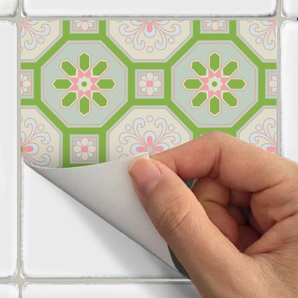 Sada 9 nástenných samolepiek Ambiance Azulejos Shade of Green, 10 × 10 cm-image-3