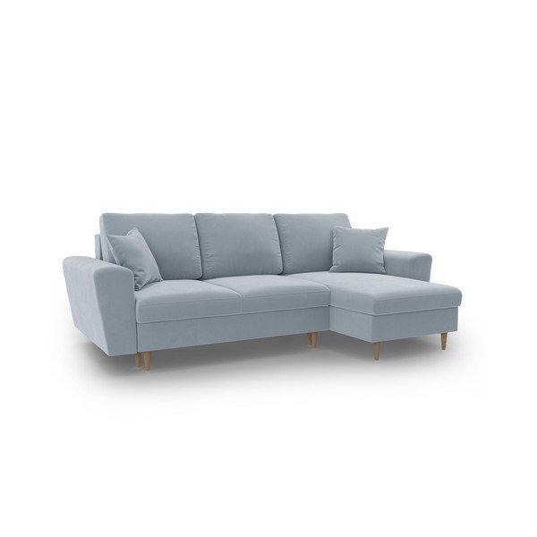 Svetlomodrá zamatová rozkladacia/s úložným priestorom rohová pohovka Kyoto – Cosmopolitan Design-image-1