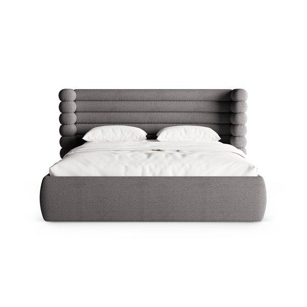 Tmavosivá čalúnená dvojlôžková posteľ s úložným priestorom s roštom 200x200 cm Mount – Micadoni -image-4