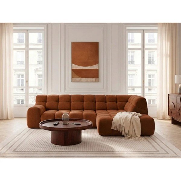 Oranžová rozkladacia/s elektrickým výsuvom sedadla rohová pohovka (pravý roh/do L) Andre – Bobochic Paris-image-1