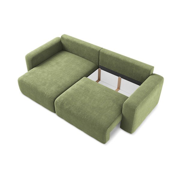 Zelená ženilková rozkladacia/s úložným priestorom rohová pohovka (ľavý roh/s leňoškou) Kona – Makamii-image-4