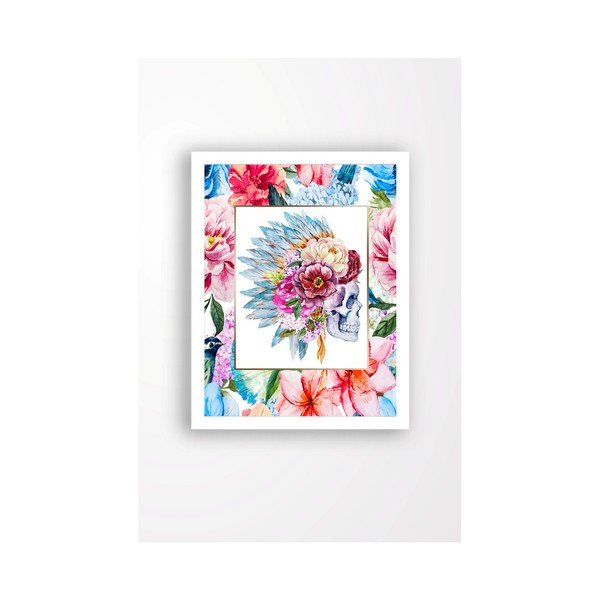 Nástenný obraz na plátne v bielom ráme Tablo Center Skull, 29 × 24 cm
