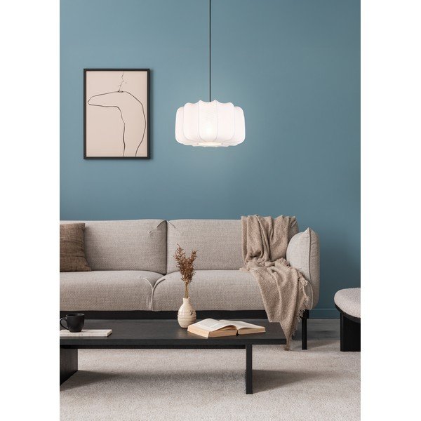 Biele kovové závesné svietidlo s textilným tienidlom ø 40 cm Madleine – Reality-image-2