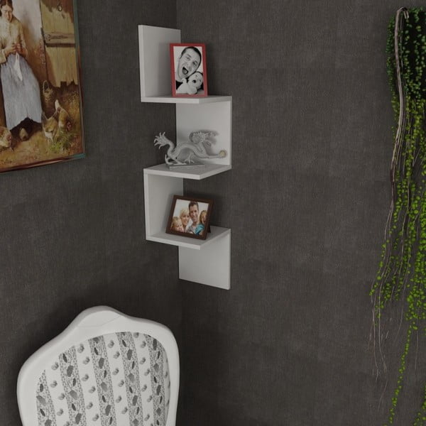 Biela nástenná knižnica s policami Corner-image-1