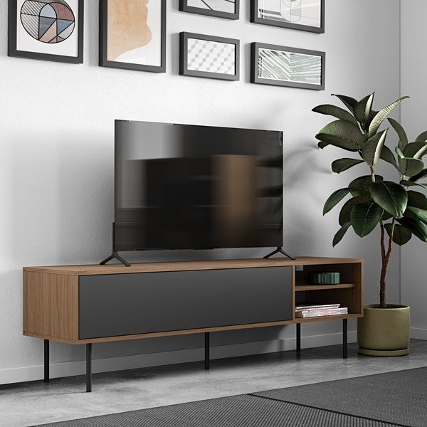 Sivý TV stolík v dekore orecha 165x40 cm Ampére - TemaHome -image-1