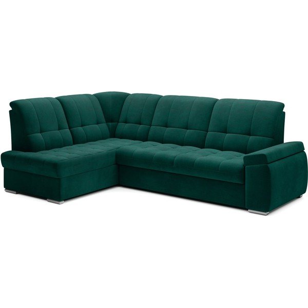 Zelená zamatová rozkladacia/s úložným priestorom rohová pohovka (ľavý roh/do L) Sado – ELTAP-image-2