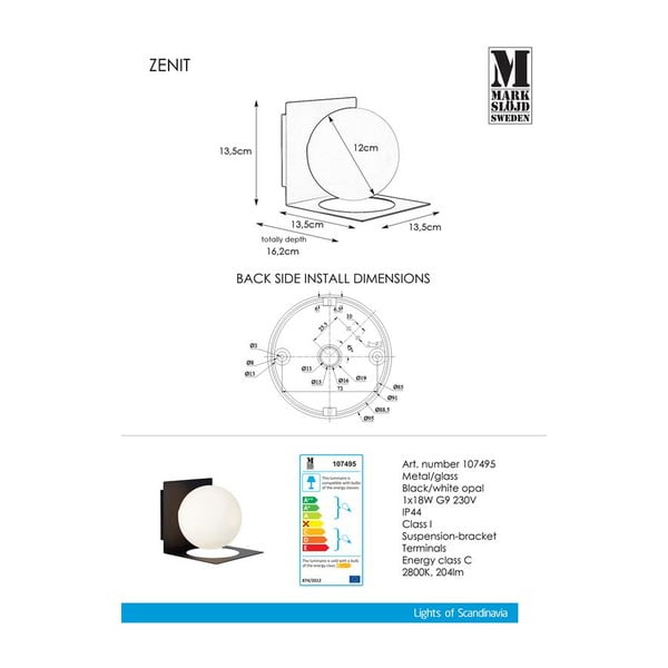 Čierne nástenné svietidlo Markslöjd Zenit-image-3